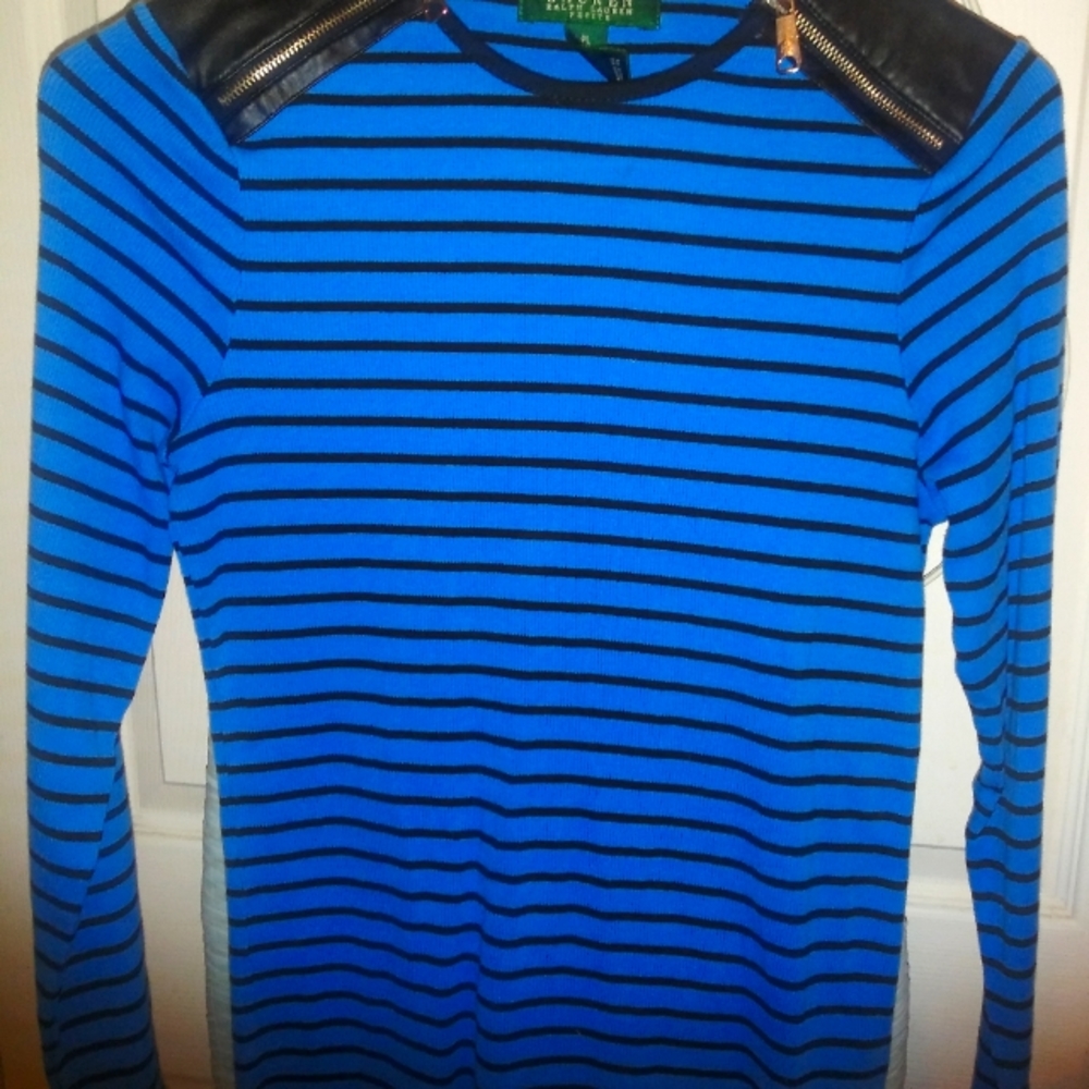 Blue/Black Leather Ralph Lauren Women's Longsleeve Petite
